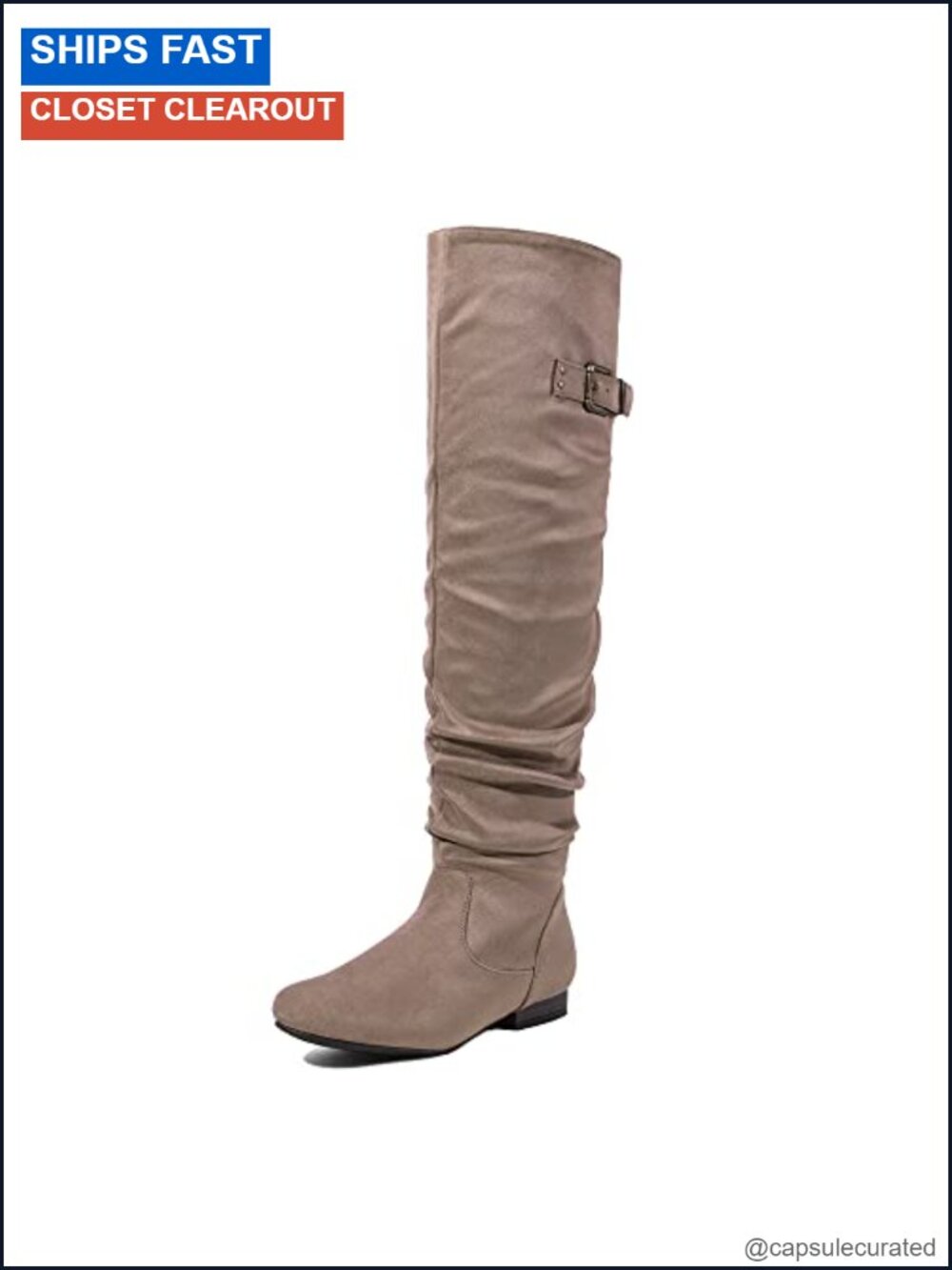 Faux Suede Over-the-Knee Flat Slouch Boots with Faux Fur Lining